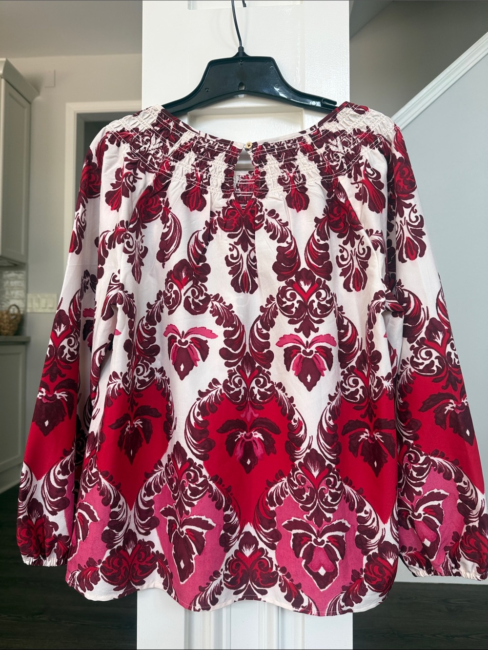 Talbots NWOT Red Pink Purple Floral Print Peasant Top M - Picture 6 of 9